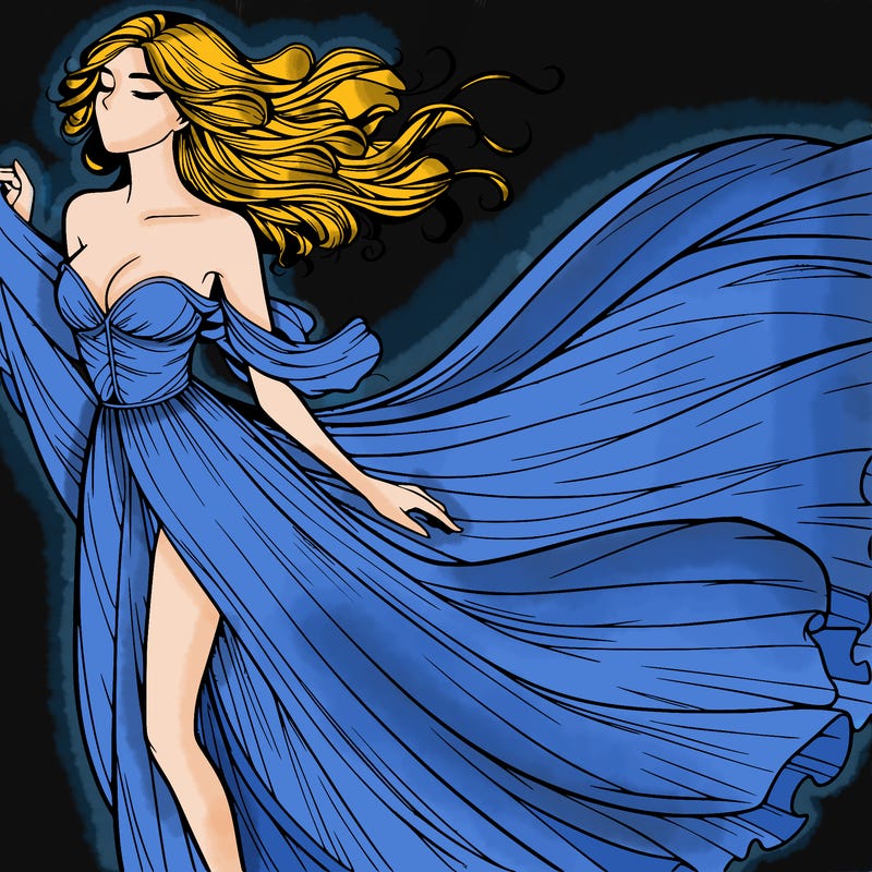 realistic woman in dress flowing the the wind