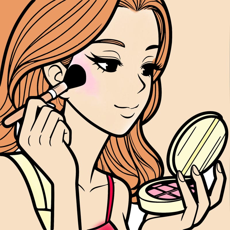 little girl putting on makeup