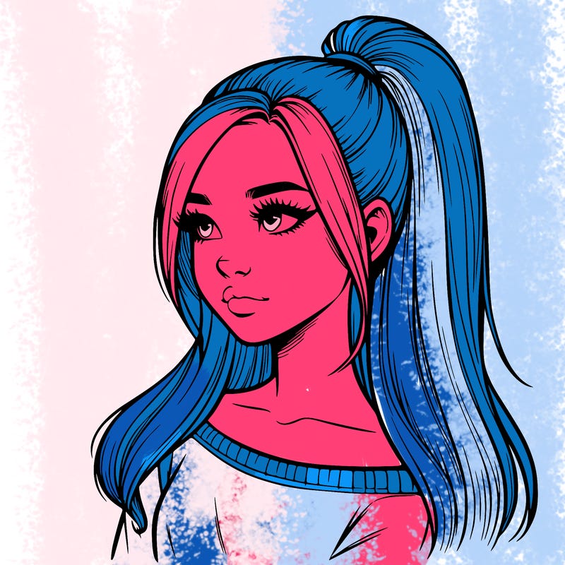 realistic girl with a high ponytail