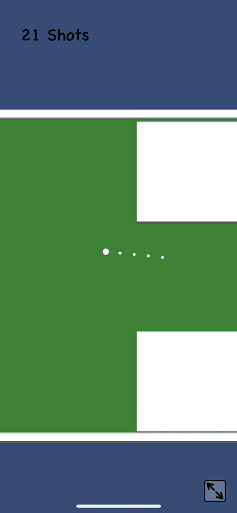 Relax Mini Golf - Tela de jogo minimalista do Relax Mini Golf mostrando uma bola branca e a linha de trajetória da tacada em um campo verde