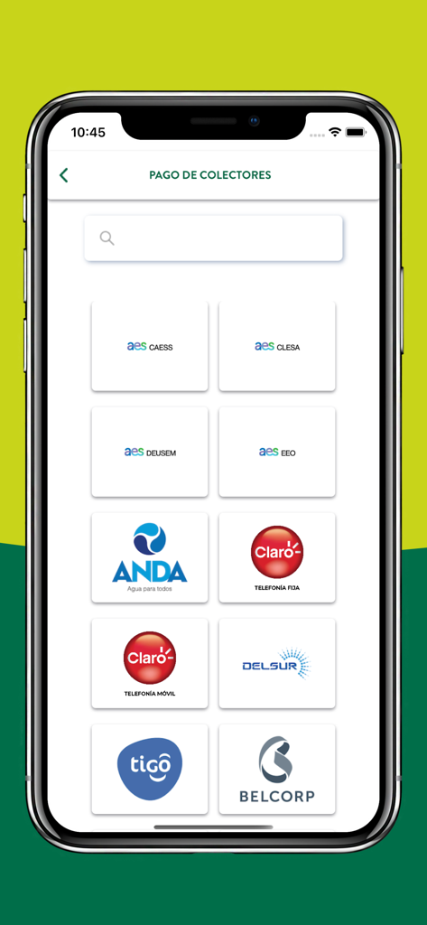 FEDE MÓVIL - Interfaz para pagar facturas de servicios públicos en El Salvador desde la aplicación FEDE MÓVIL.