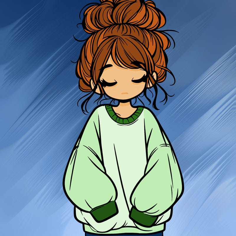 girl with baggy sweatshirt and messy bun