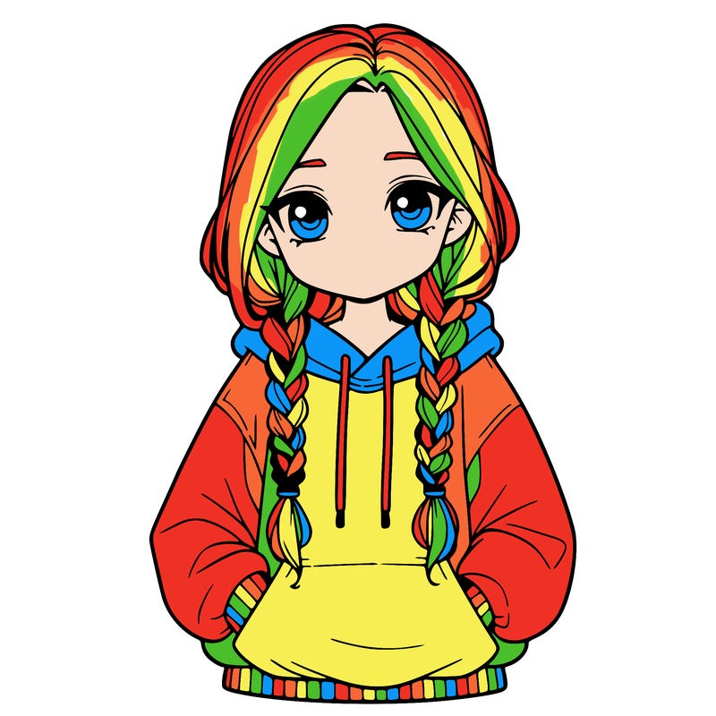 a realistic girl with a oversized hoodie and she has braids