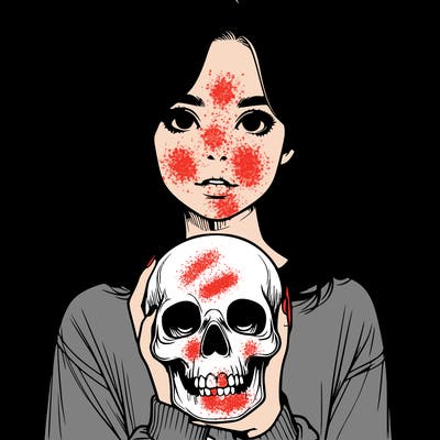 realistic girl holding a skull