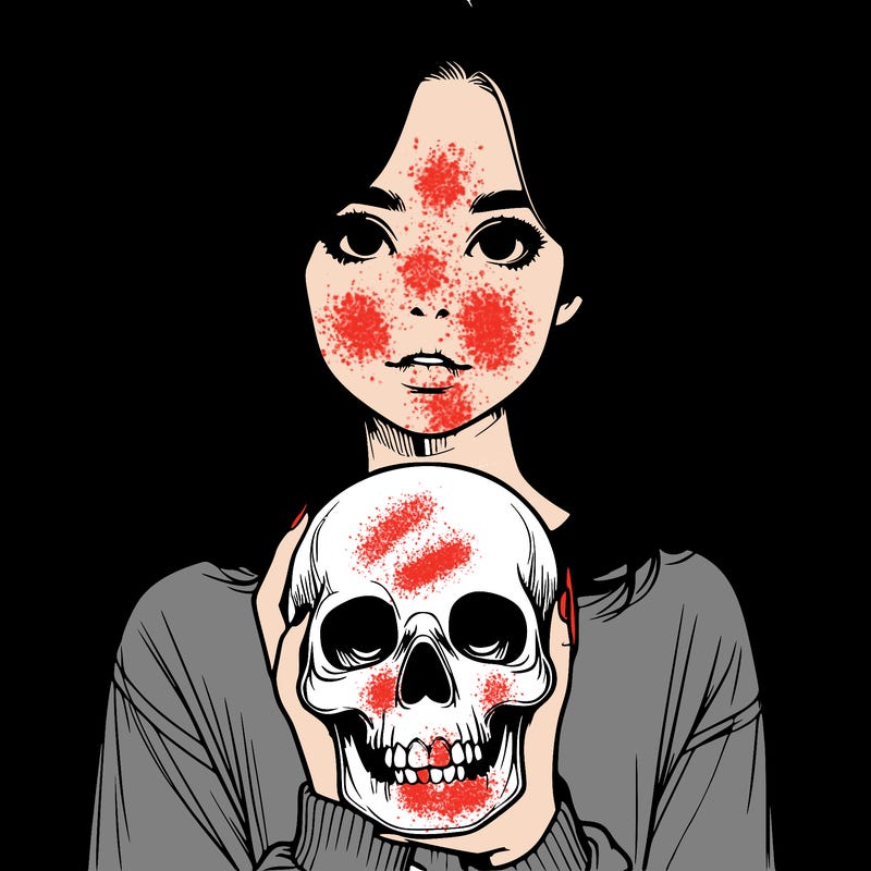 realistic girl holding a skull