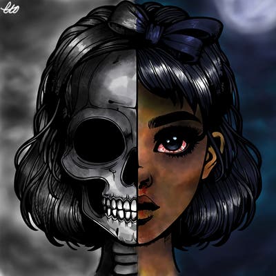 realistic girl with half skull mask