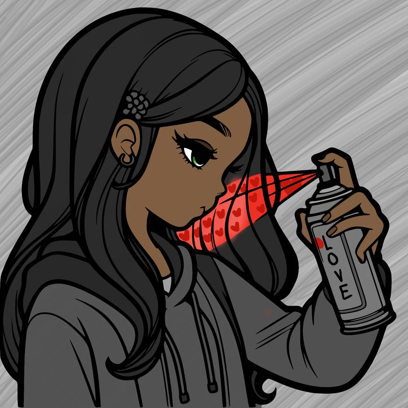 a realistic girl spray painting