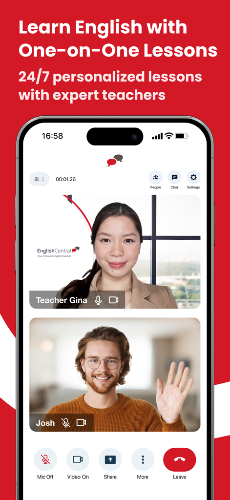 EnglishCentral - Learn English - EnglishCentralモバイルアプリでのライブ1対1英語ビデオレッスン、プロの教師が登場