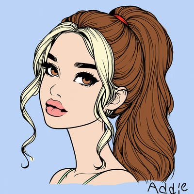 realistic girl with a ponytail on her hair and lips