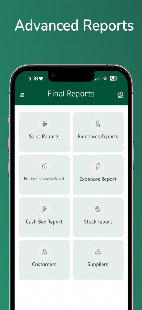 Prosto إدارة المخزن والمبيعات - 売上、在庫、経費などの各種経営レポートを表示するモバイル画面