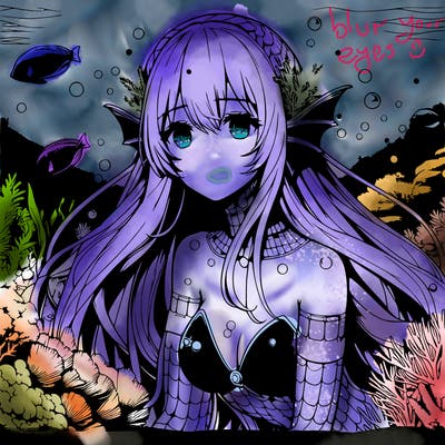 realistic siren anime girl in deep sea