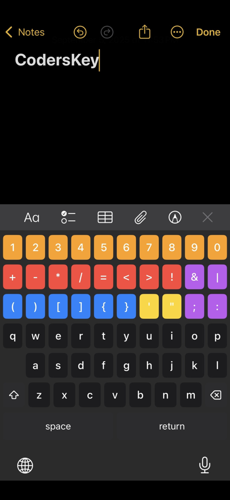 CodersKey - CodersKey mobile keyboard extension for programmers featuring dedicated rows for coding symbols and numbers