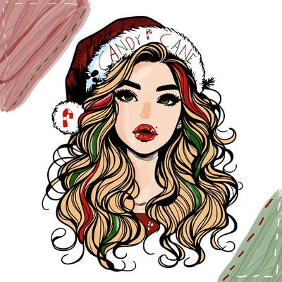 realistic christmas girl with wavy hair and lips