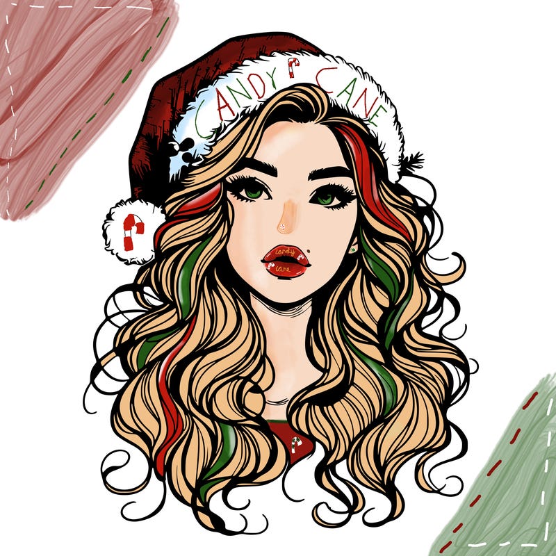 realistic christmas girl with wavy hair and lips