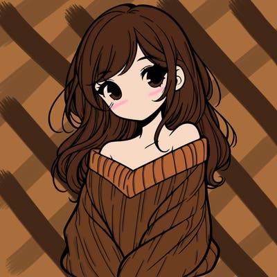 shy pretty girl wearing a sweater that is falling off one shoulder portrait