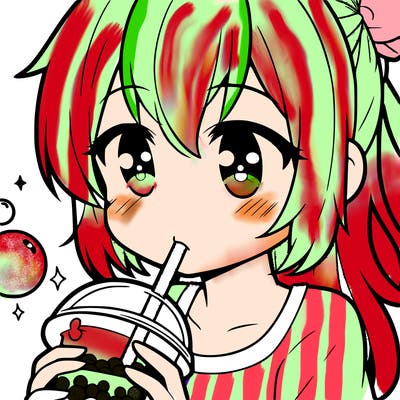an anime girl drinking boba