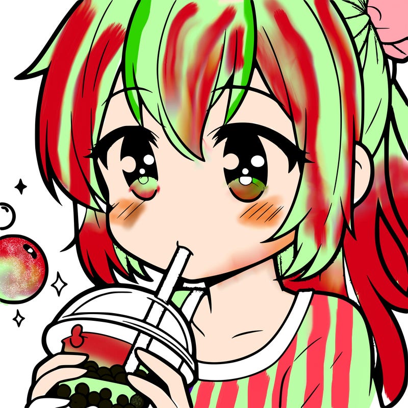 an anime girl drinking boba