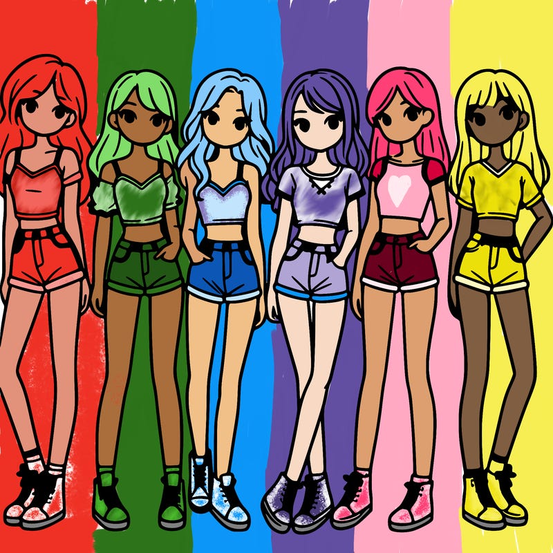 a group of girls wearing crop tops and shorts