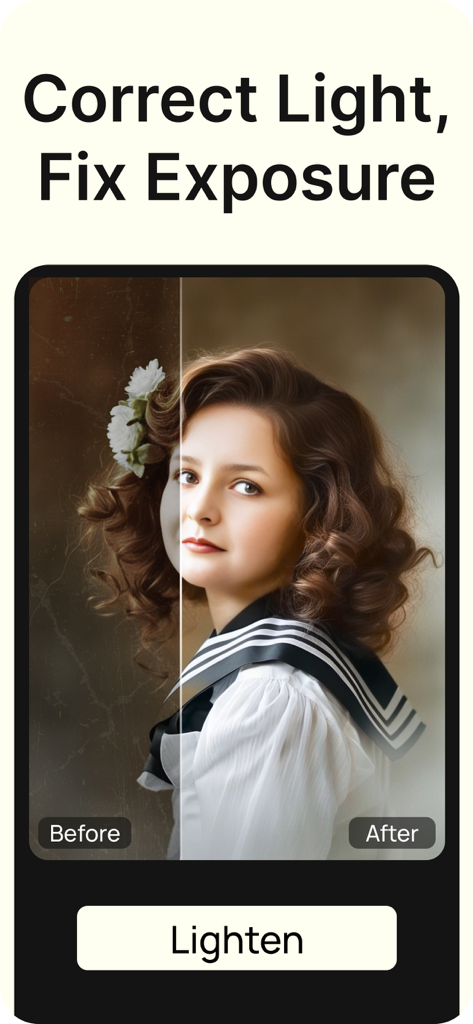 Renew - Restore Old Photos AI - Before and after comparison of an old photo being lightened and restored with AI