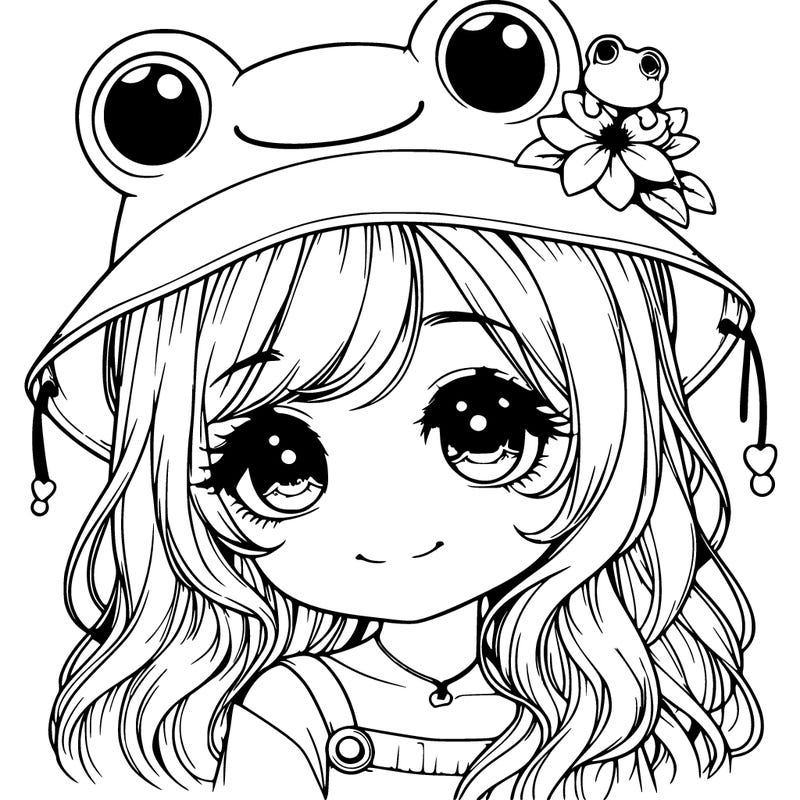 realistic cute girl whith a frog hat