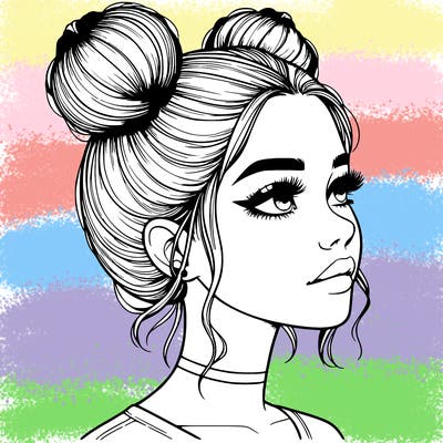 realistic girl with buns on the top of her head