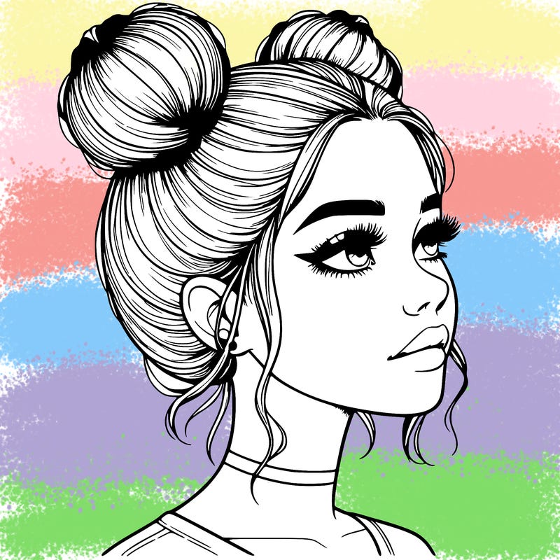 realistic girl with buns on the top of her head