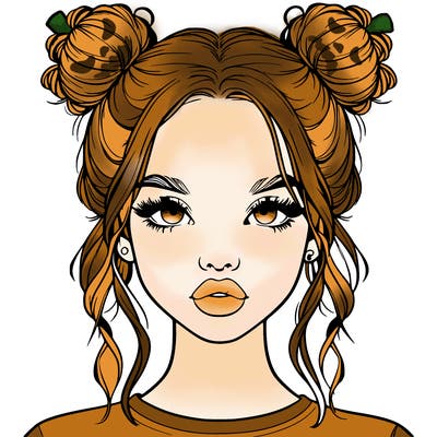 realistic girl with two buns in hair and lips