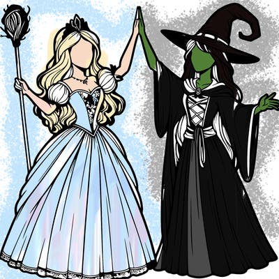 detailed realistic split of a princess and a witch