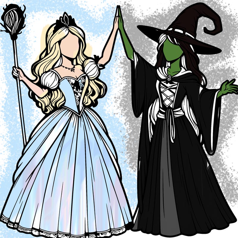 detailed realistic split of a princess and a witch