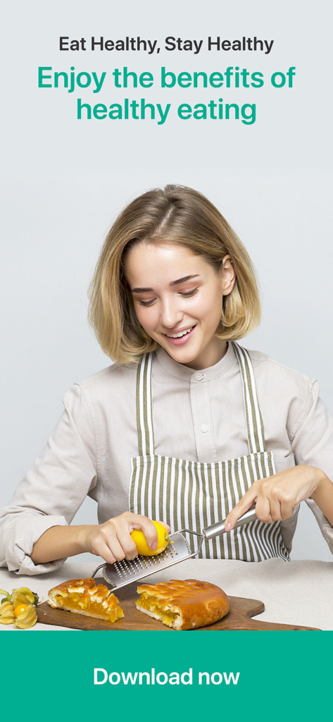 A woman in an apron grating lemon over a healthy tart for the FitBerry app