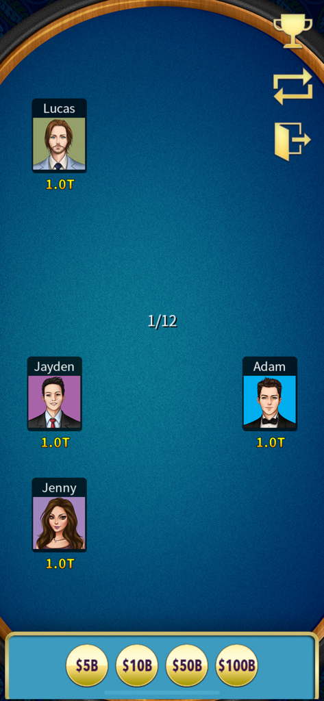 13 Poker Offline (Capsa Susun) - Un écran de jeu mobile montrant une table de 13 Poker avec des avatars de joueurs et des boutons de mise.