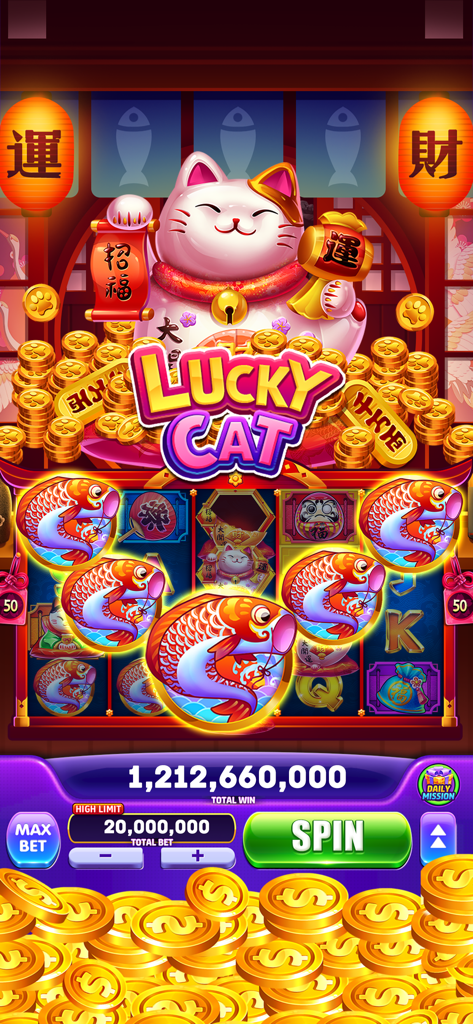 Jackpot Winner Casino Slots - Jackpot Winner Casino Slots vertical gameplay featuring a lucky cat theme and coins