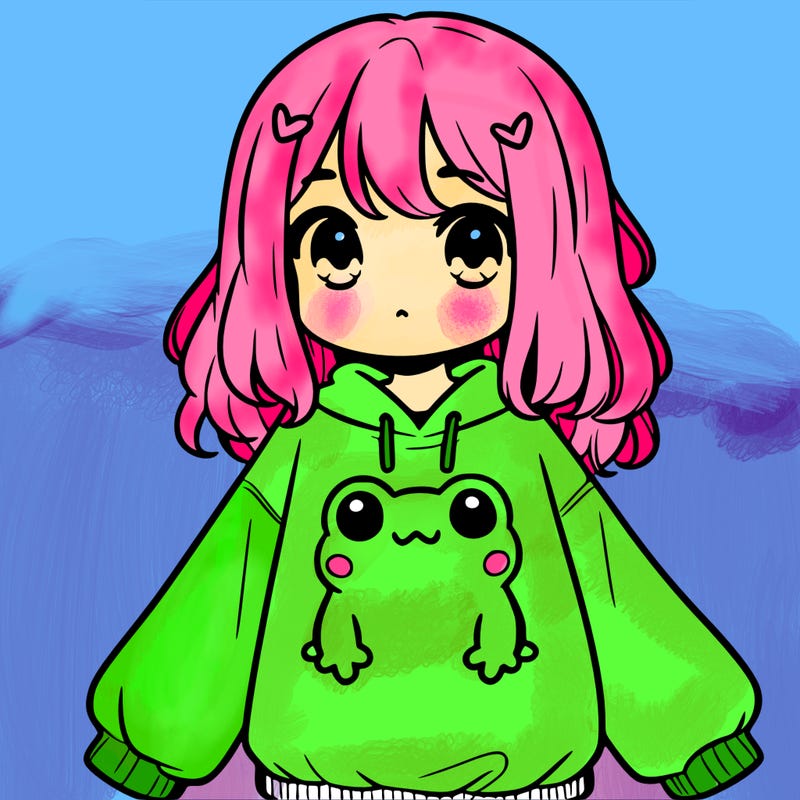 girl wearing frogging sweatshirt