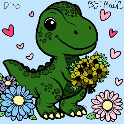 dino with flowers
