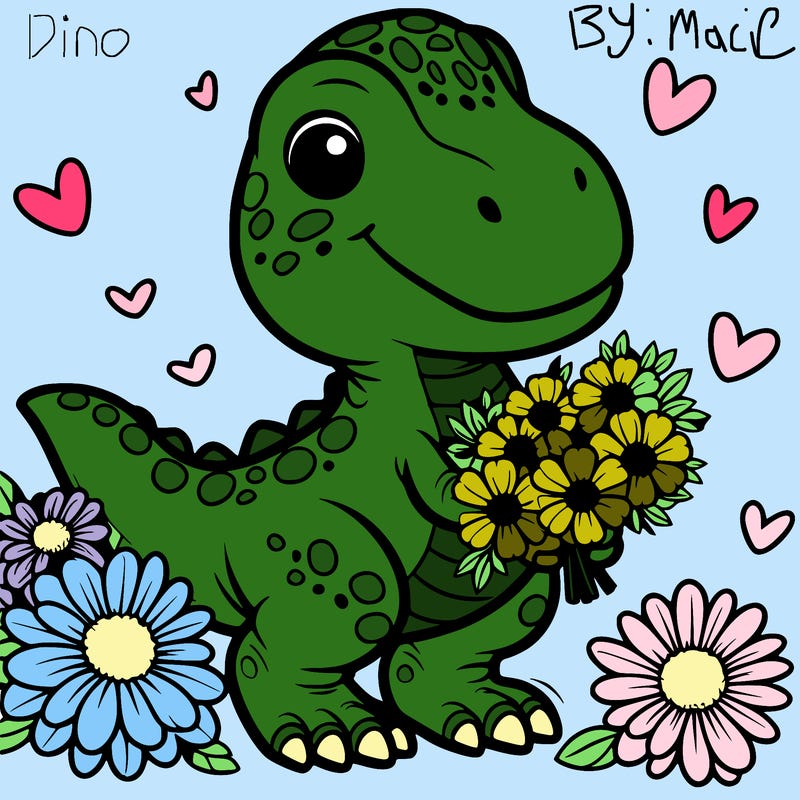 dino with flowers
