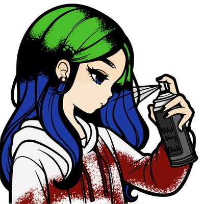 a realistic girl spray painting