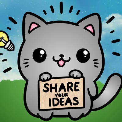 a cute cat saying share your ideas