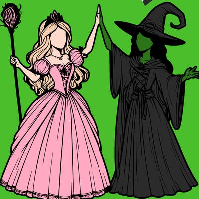 detailed realistic split of a princess and a witch