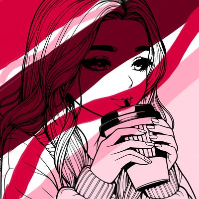 realistic girl drinking coffee