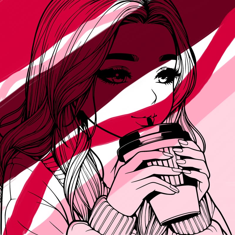 realistic girl drinking coffee