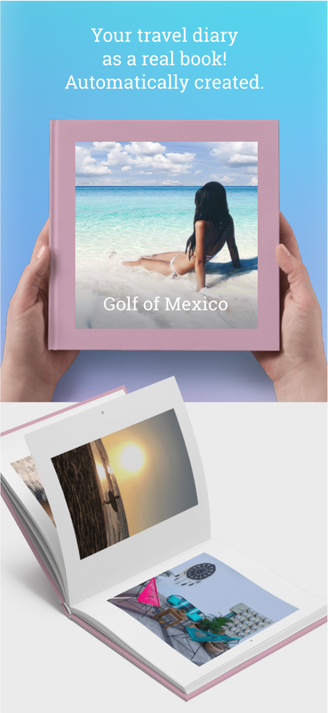Tripmii - Travel Diary - A physical travel photo book automatically created from digital diary entries showing vacation memories