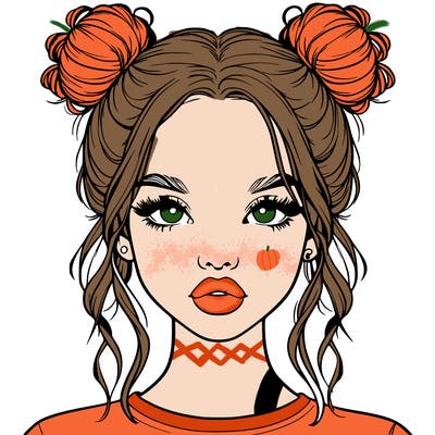 realistic girl with two buns in hair and lips