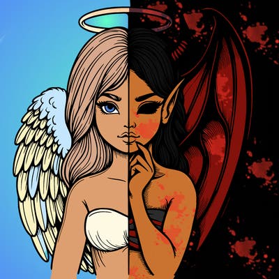 realistic angel half demon