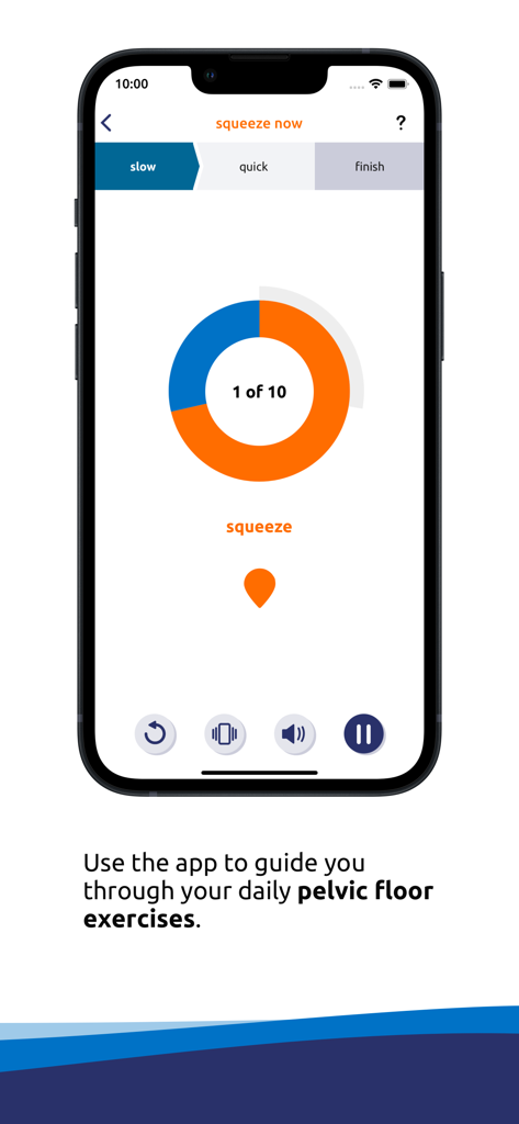 Squeezy - Squeezy app interface guiding a user through a pelvic floor exercise with a progress ring and squeeze instruction