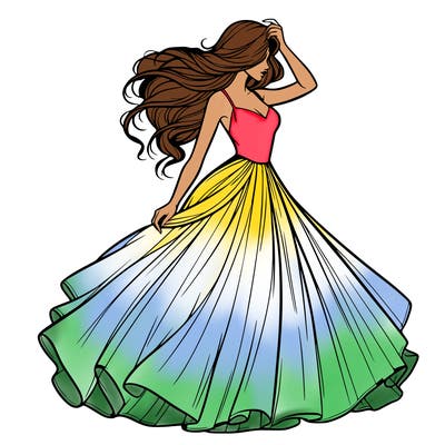 realistic woman with dress flowing in the wind