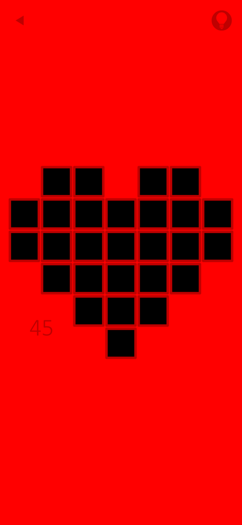 red (game) - A minimalist puzzle level from the game red featuring a heart shape made of black squares on a red background