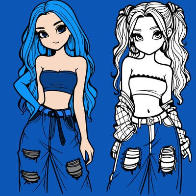 2 girls in crop tops and baggy jeans ripped