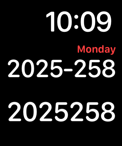 Date601 app showing ordinal date on Apple Watch