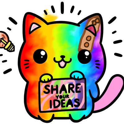 a cute cat saying share your ideas