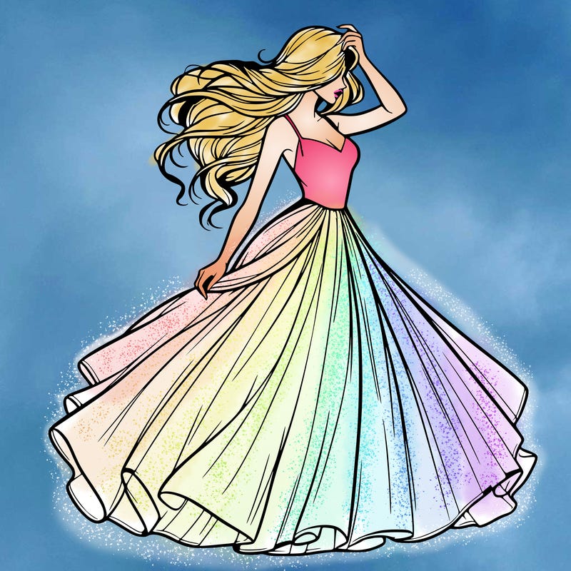 realistic woman with dress flowing in the wind